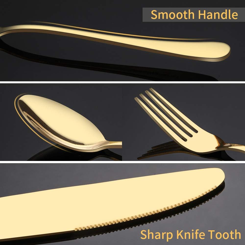 Gold Silverware Set for 8, 40-Piece Gold Flatware Set Stainless Steel Cutlery Kitchen Utensil Set Mirror Polished