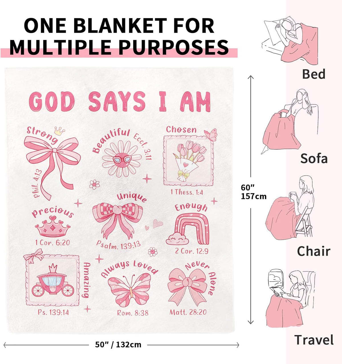 Baptism Gifts for Girl Christening, Christian Gifts for Girls, Flannel Soft Girl Blanket Decor, Christian Gift for Women on Birthday Christmas, Bible Verse Scripture Prayer Blanket