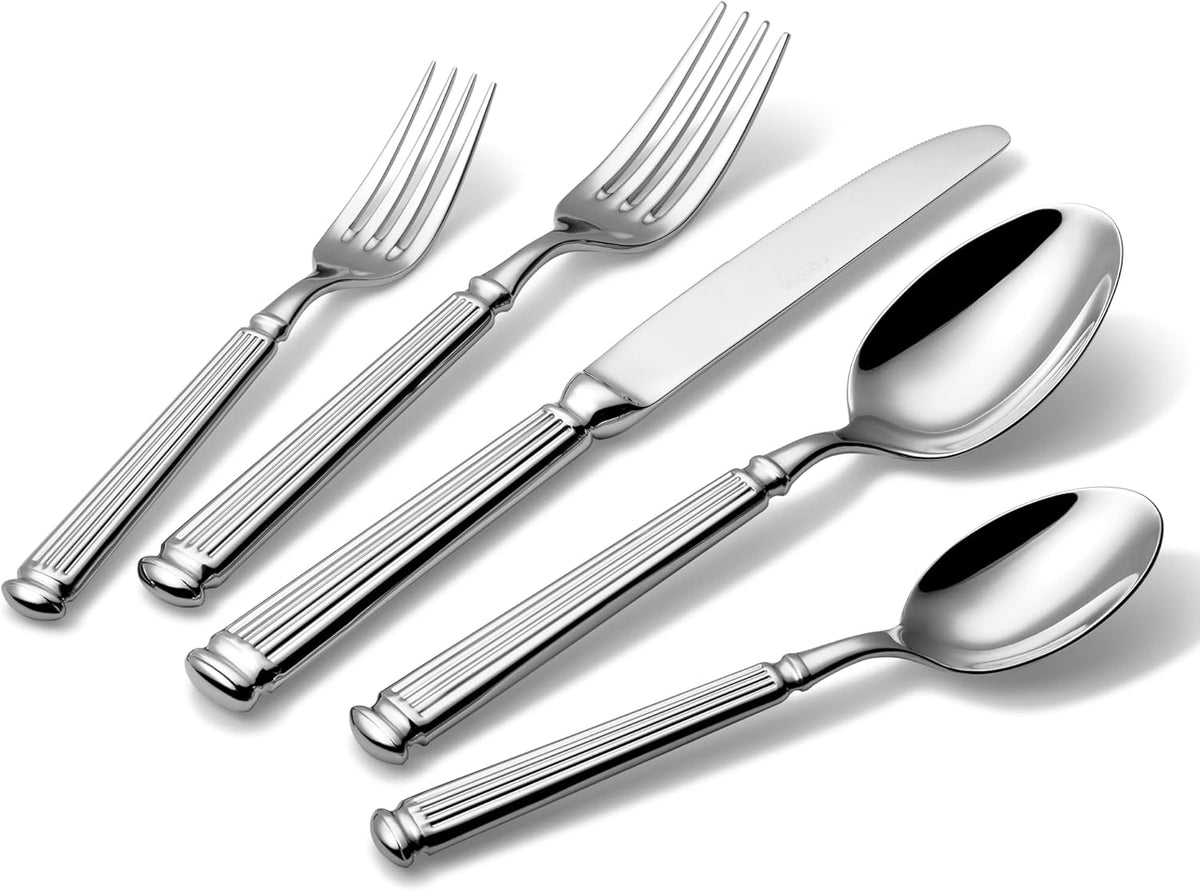 20 Pieces Silverware Set, Premium 18/10 Stainless Steel Flatware Set, Luxury Cutlery Set for 4, Dishwasher Safe for Home and Kitchen with Relief Patterns Handle, Party, Wedding, Silver