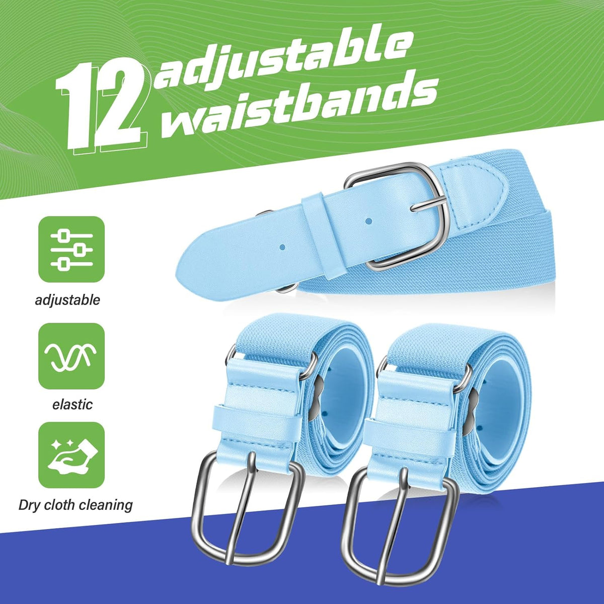 12 Pcs Baseball Belts Softball Belts Bulk for Adult and Youth Adjustable