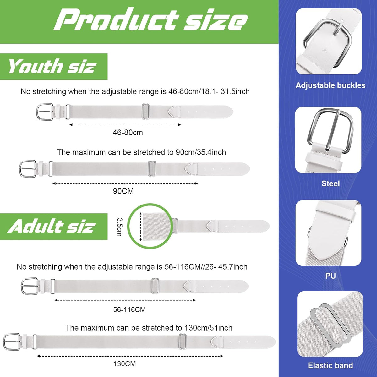 12 Pcs Baseball Belts Softball Belts Bulk for Adult and Youth Adjustable