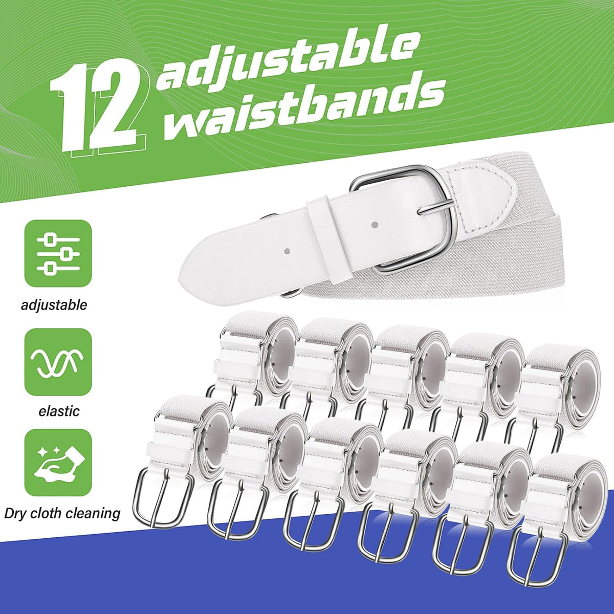 12 Pcs Baseball Belts Softball Belts Bulk for Adult and Youth Adjustable