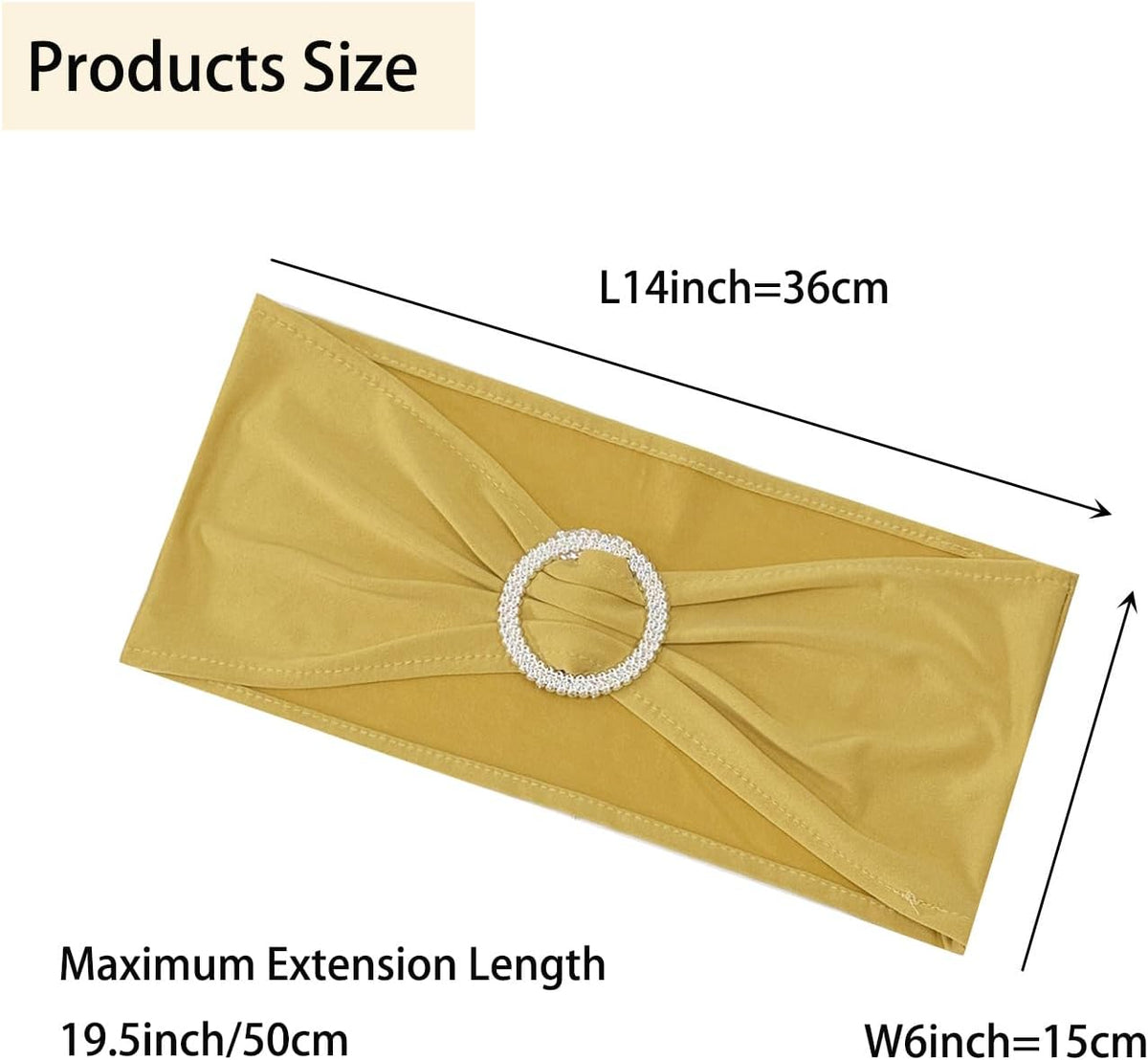Spandex Chair Sashes Bands 50PCS Stretch Chair Ties Bows with Buckle Slider for Wedding Party Banquet Decoration (Gold)…