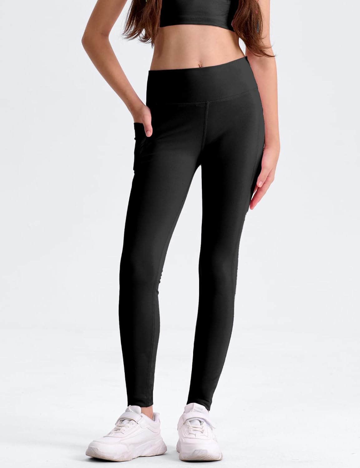 3 Pack Girls' Leggings with Pockets, Ankle Length Athletic Yoga Pants for Kids Clothes