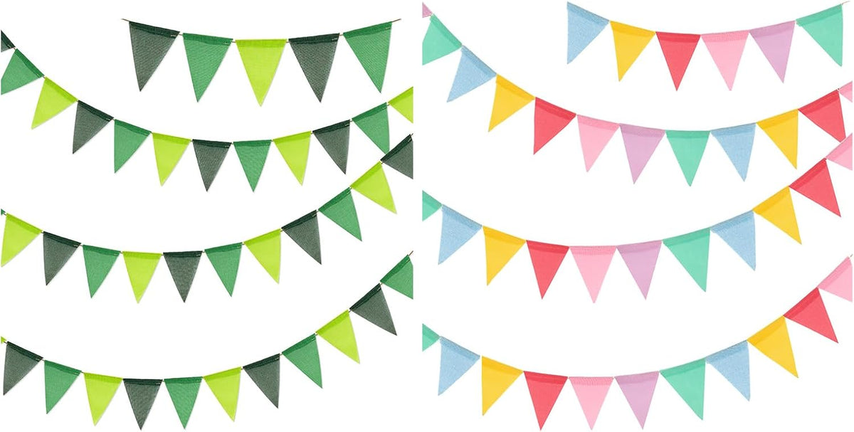 Pre-Strung Burlap Pennant Banners, 39Ft Colorful Fabric Triangle Flag Bunting, 36-Piece Pennant Banner Flag Garland for Birthday, Holiday, and Theme Party Decorations