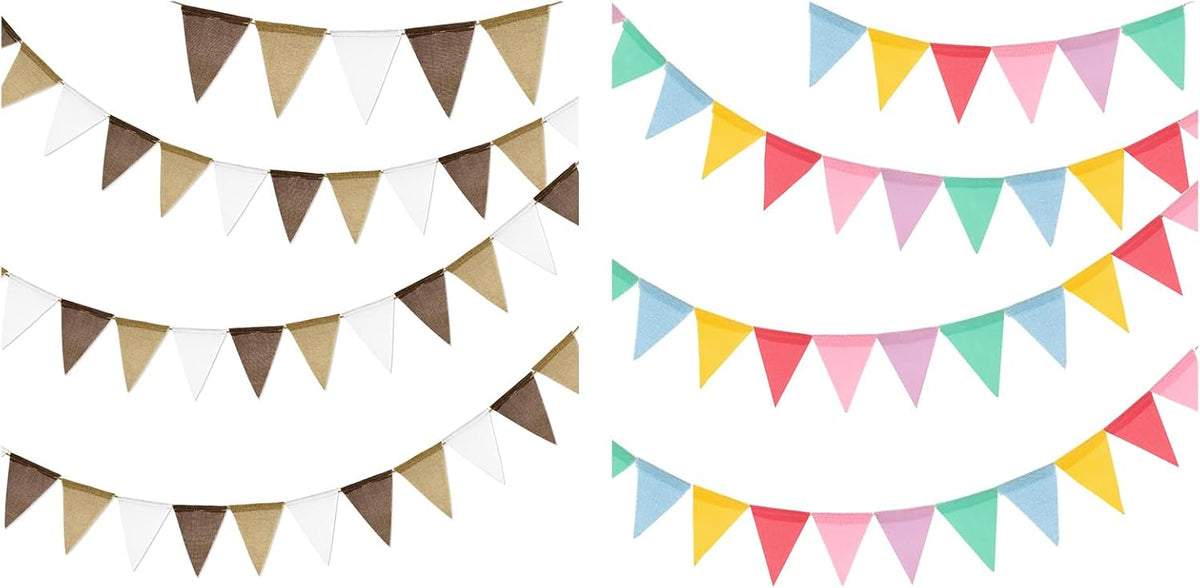 Pre-Strung Burlap Pennant Banners, 39-Foot Colorful Fabric Triangle Flag Bunting, 36-Piece Pennant Banner Flag Garland for Birthday, Holiday, and Theme Party Decorations