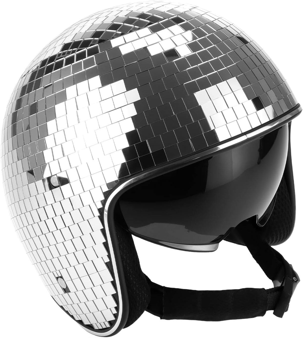 Disco Ball Helmet Party Decoration with Retractable Visor and Cowboy Hat Design - Handmade Glitter Glass Cap, 39 oz. Weight