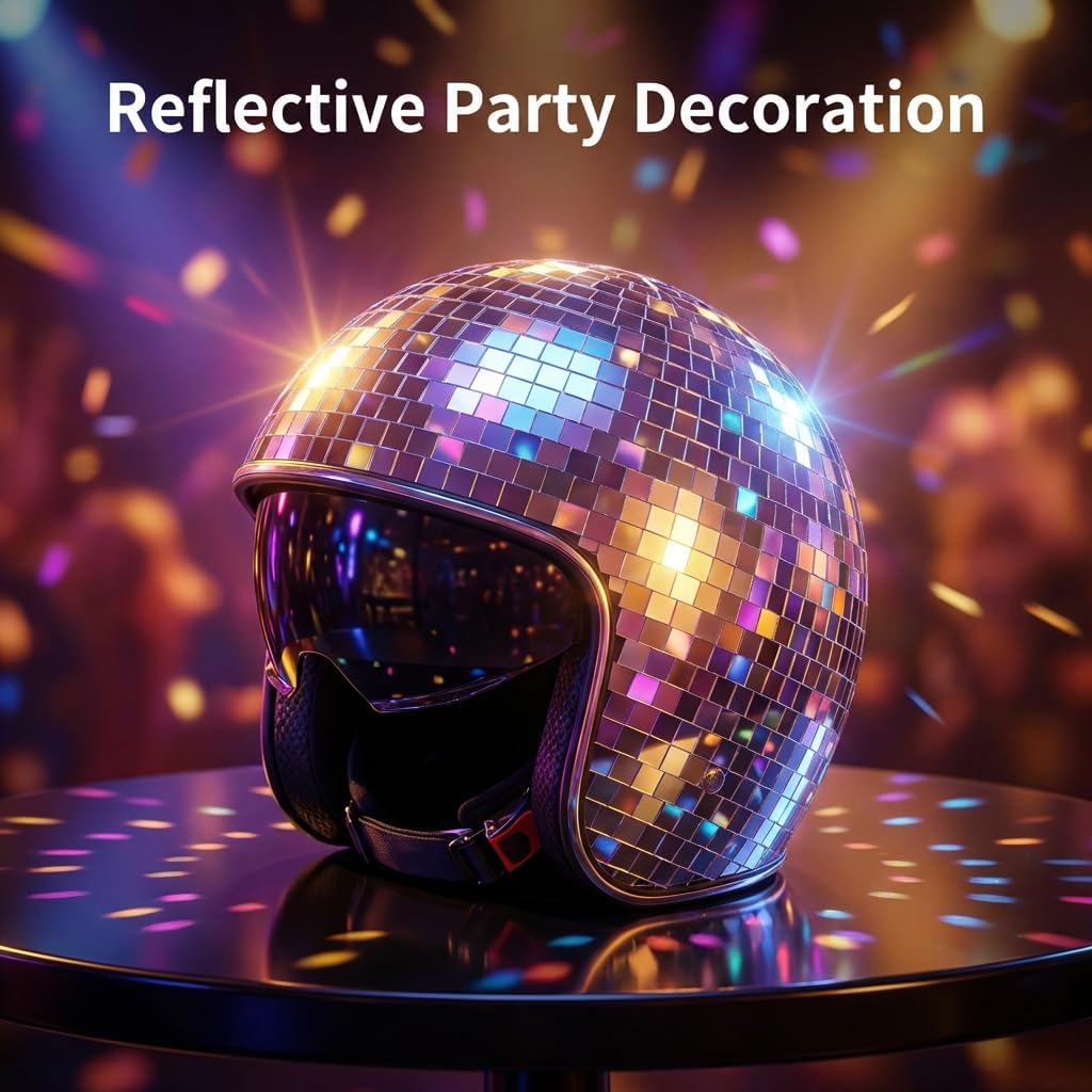 Disco Ball Helmet Party Decoration with Retractable Visor and Cowboy Hat Design - Handmade Glitter Glass Cap, 39 oz. Weight