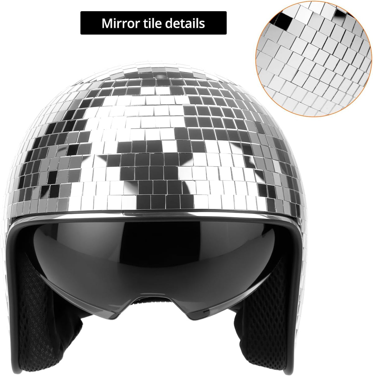 Disco Ball Helmet Party Decoration with Retractable Visor and Cowboy Hat Design - Handmade Glitter Glass Cap, 39 oz. Weight