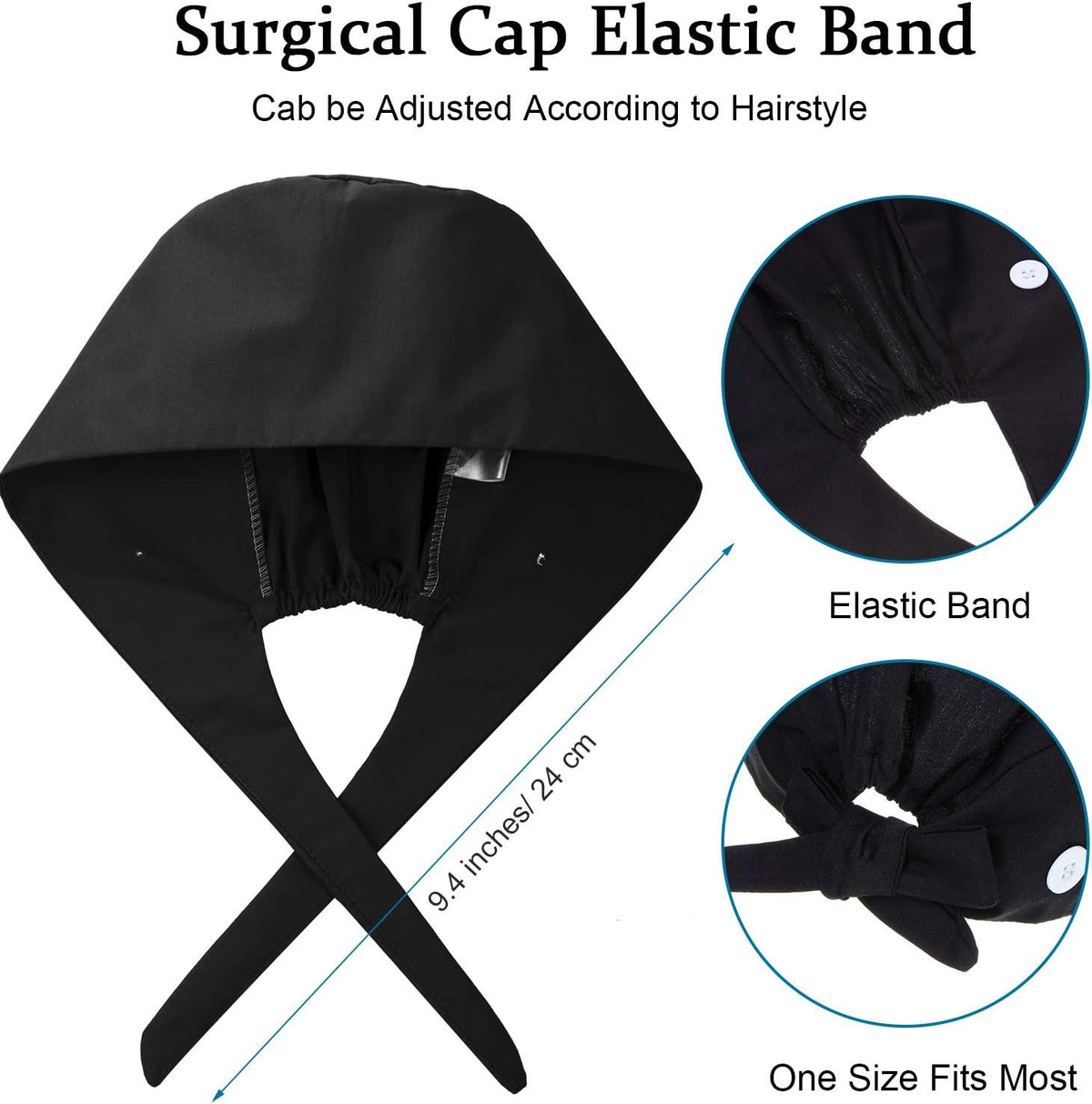 4 Pieces Bouffant Scrub Caps Adjustable Button Sweatband Hats Tie Back Hats for Women Men