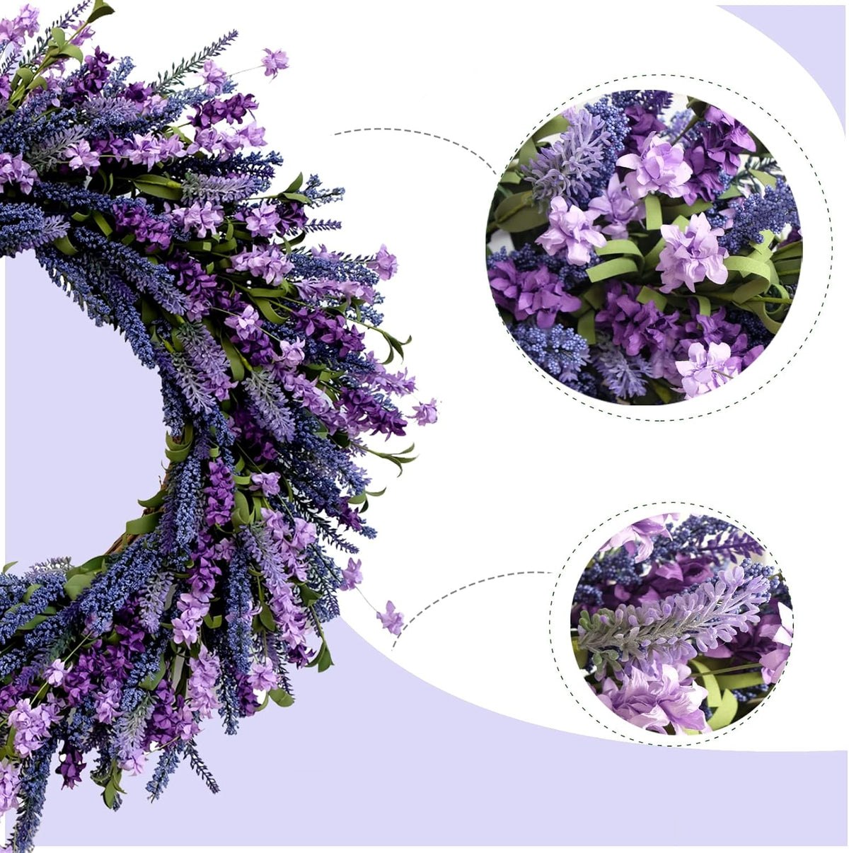 26 Inch Purple Lavender Flower Wreath for Front Door, Spring Summer Forsythia Lavender Flowers Wreath for Indoor and Outdoor Decor, Rustic and Farmhouse Purple for Home
