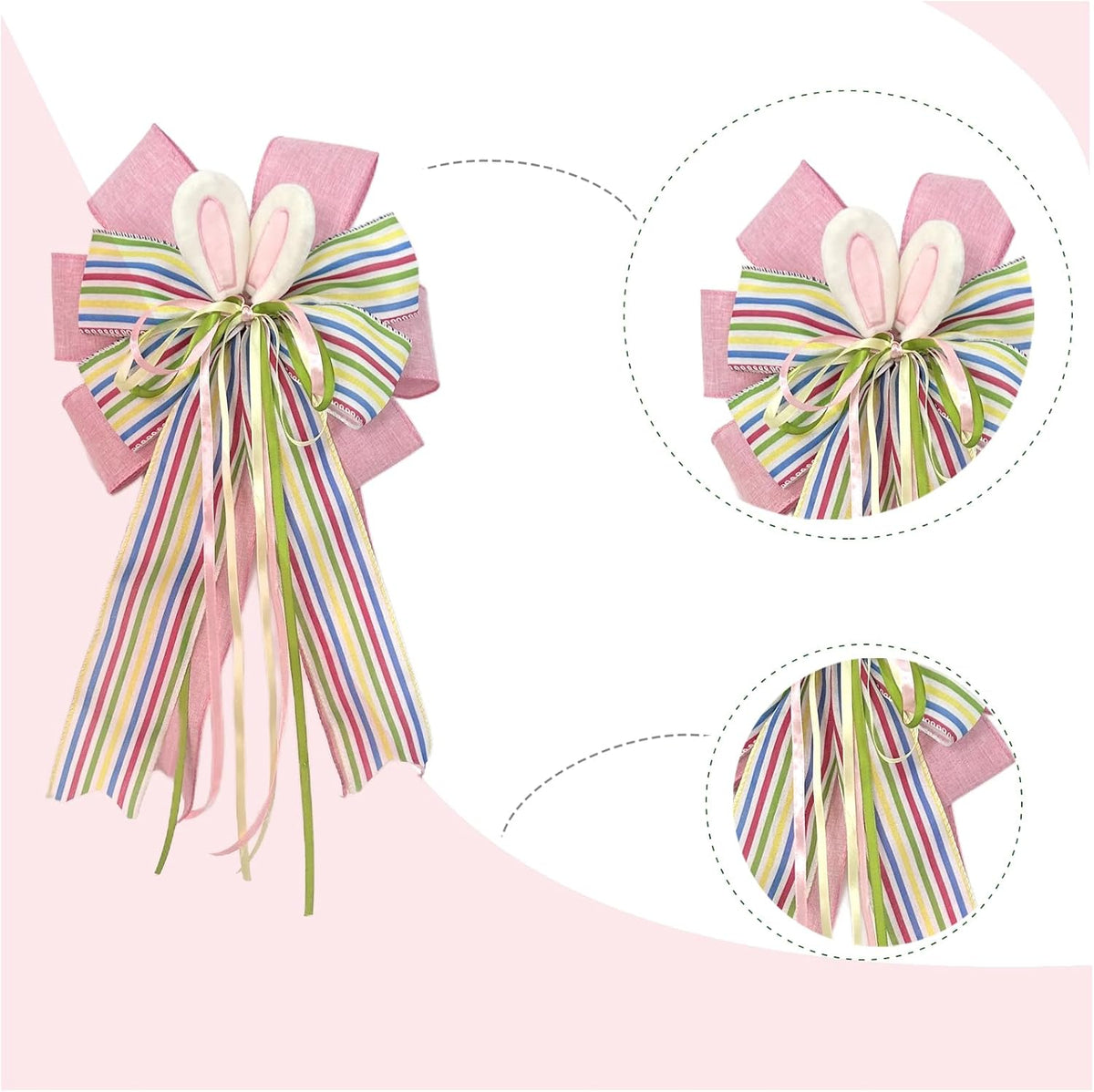 18 Inch Large Easter Bunny Ears Bow for Wreath, Colorful Stripe Big Easter Bow for Tree Topper, Basket, Cabinet, Festive Spring Decoration Indoor Outdoor