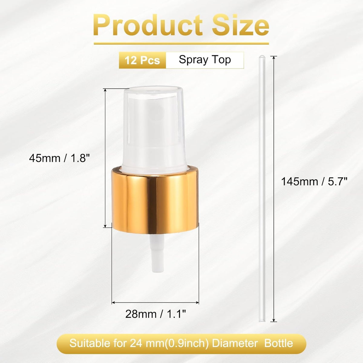 12 Pcs Gold White Spray Top, 24/410 Fine Mist Sprayer Reusable Replacement Spray Bottle Pump Plastic Top for Cosmetic Perfume and Body Sprays Bottle