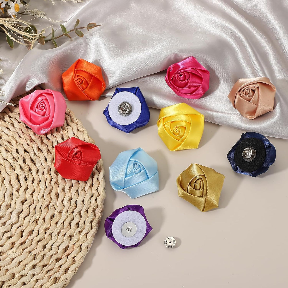 Lapel Flowers for Men Suits, Lapel Pin for Men Satin Rose Artificial Fabric Flowers Brooch Boutonnieres for Wedding Party Prom Ceremony