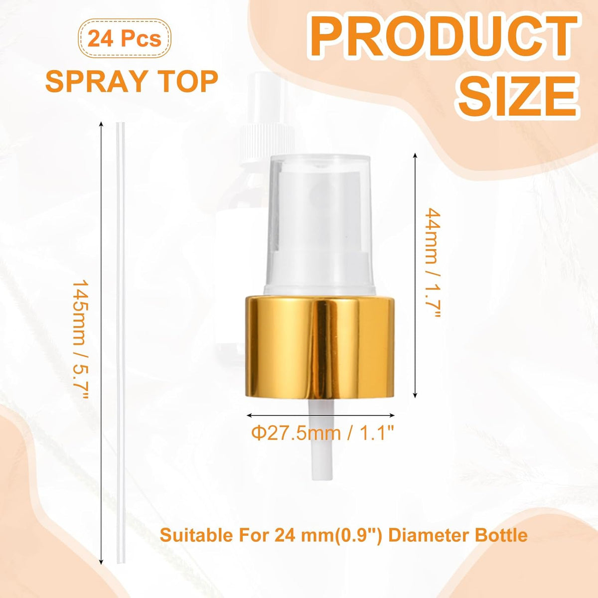 24 Pcs Gold White Spray Top, 24/410 Fine Mist Sprayer Reusable Replacement Spray Bottle Pump Plastic Top for Cosmetic Perfume and Body Sprays Bottle