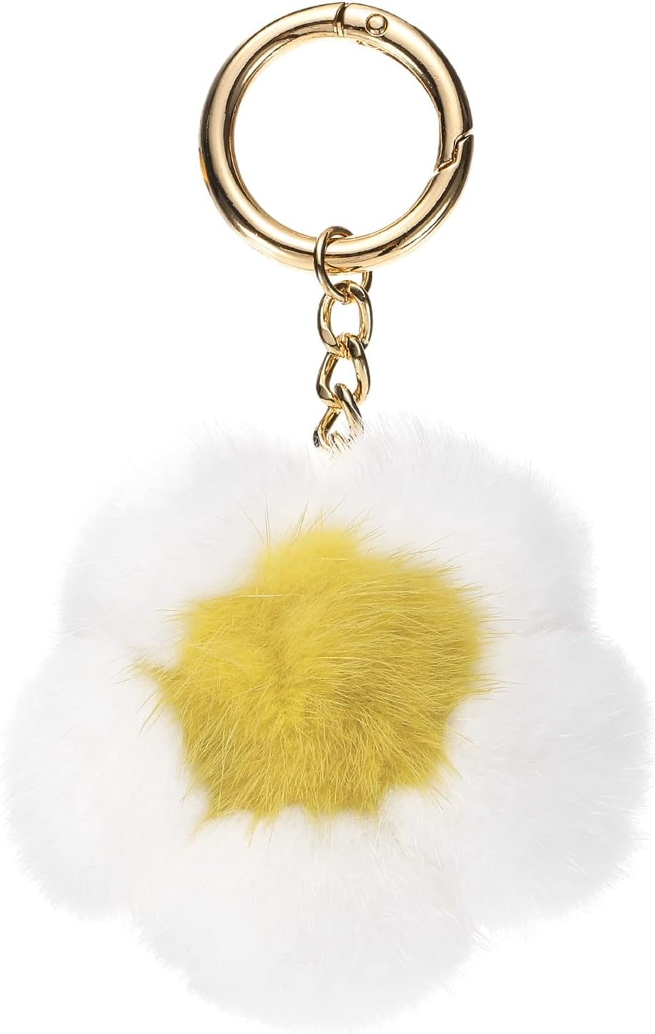 Flower Plush Keychain, Mink Fur Pom Flower Shape Purse Charm, Rex Floral Petal Pendant
