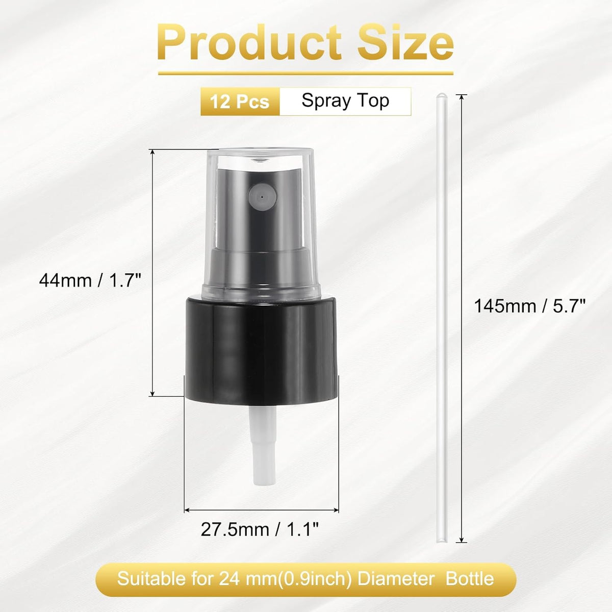 12 Pcs Black Spray Top, 24/410 Fine Mist Sprayer Reusable Replacement Spray Bottle Pump Plastic Top for Cosmetic Perfume and Body Sprays Bottle