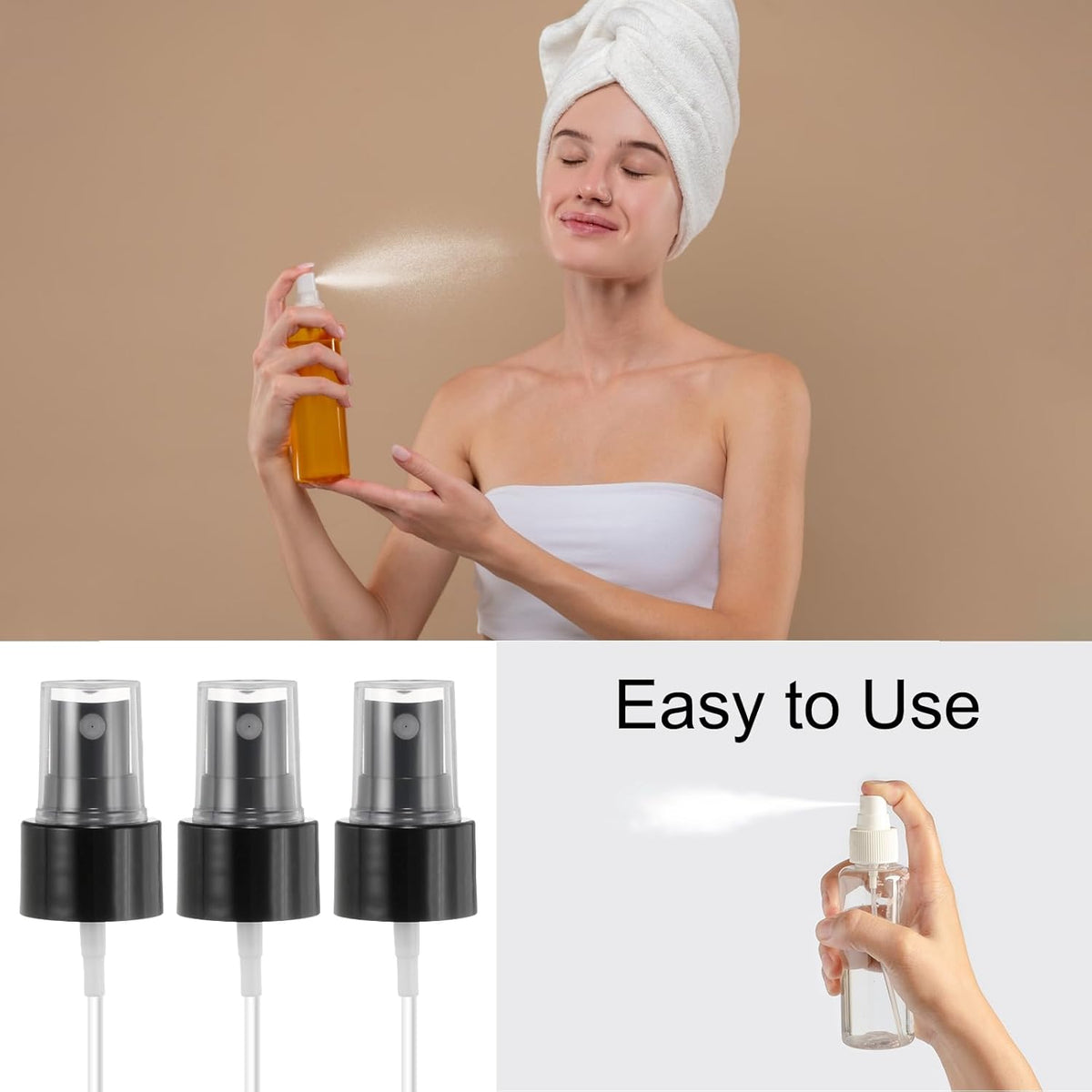 12 Pcs Black Spray Top, 24/410 Fine Mist Sprayer Reusable Replacement Spray Bottle Pump Plastic Top for Cosmetic Perfume and Body Sprays Bottle