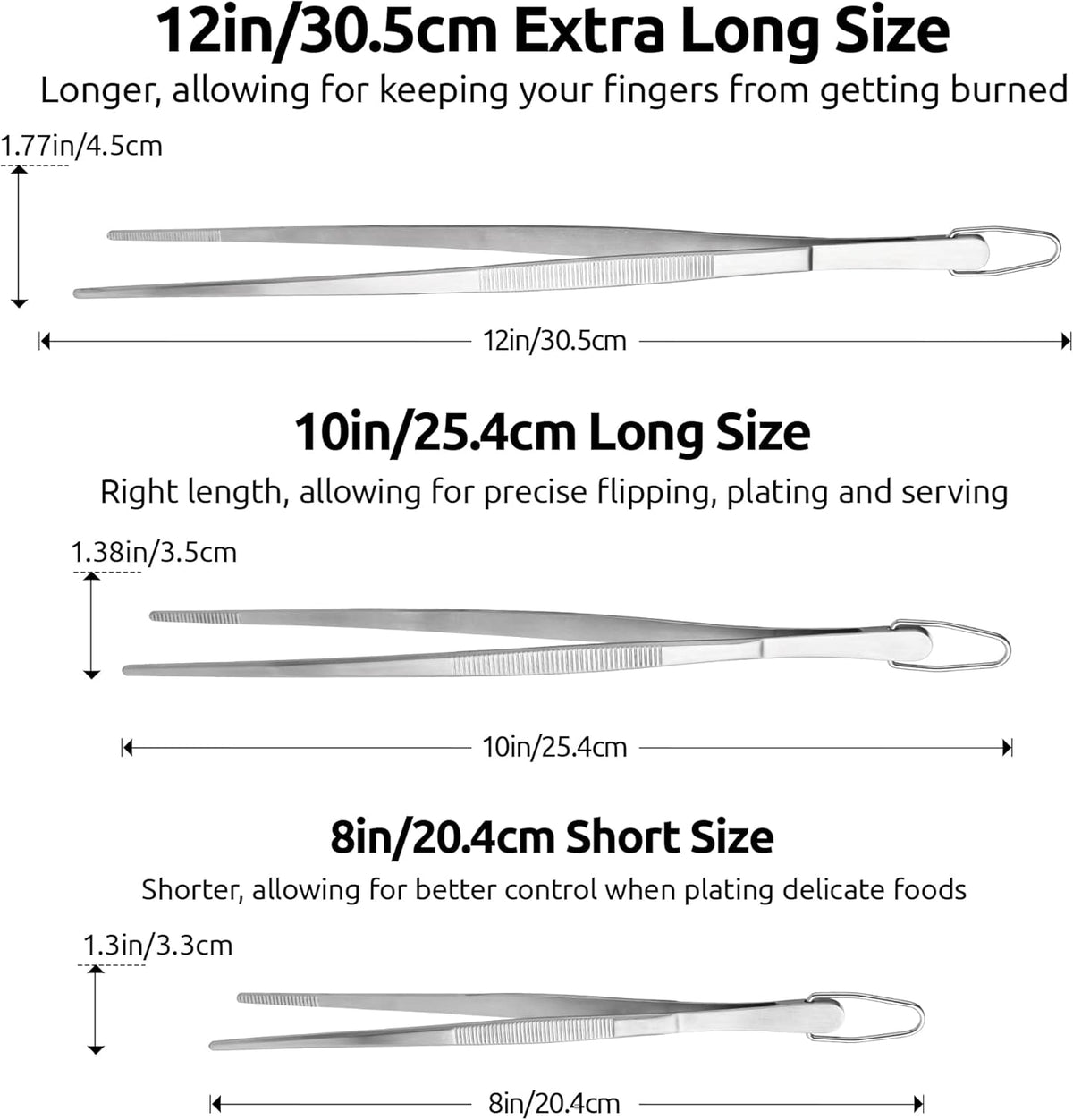 600ºF Heat Resistant 7/9/12 inches Silicone Cooking Tongs with Non Stick Rubber Tips (Red) and 8"+10"+12" Kitchen Tweezer Set: 18/8 Stainless Steel Food-Grade Metal Food Tong (Pointed Tip)