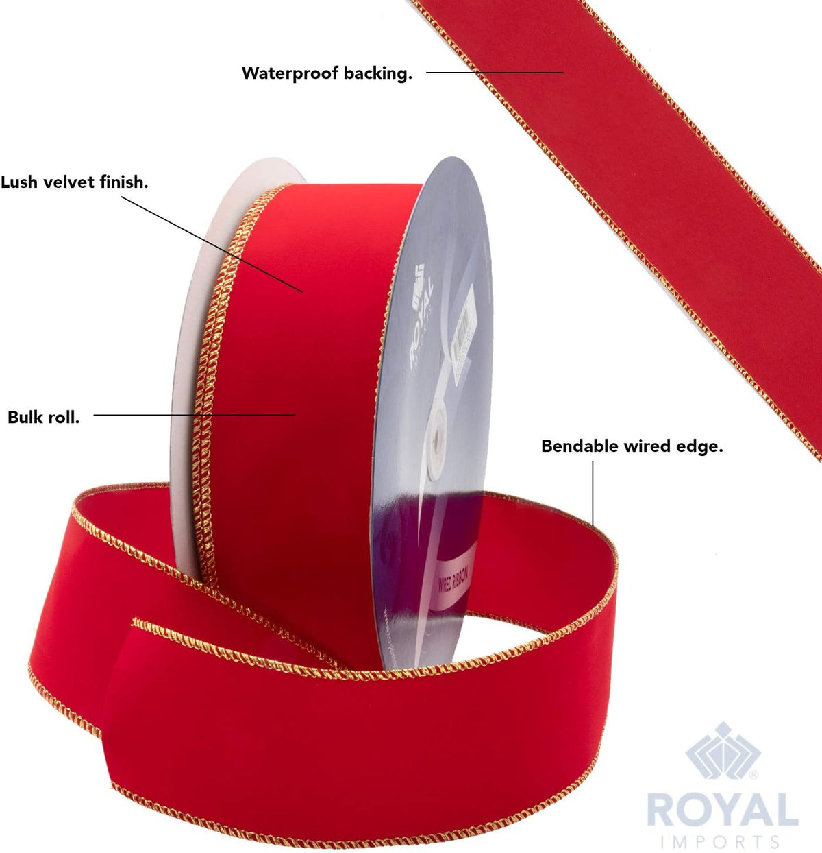 Wired Traditional Burgundy Christmas Waterproof Ribbon, Floral & Craft Decor - 2.5" (#40) - 50 Yd (150') - Burgundy Wine Edge