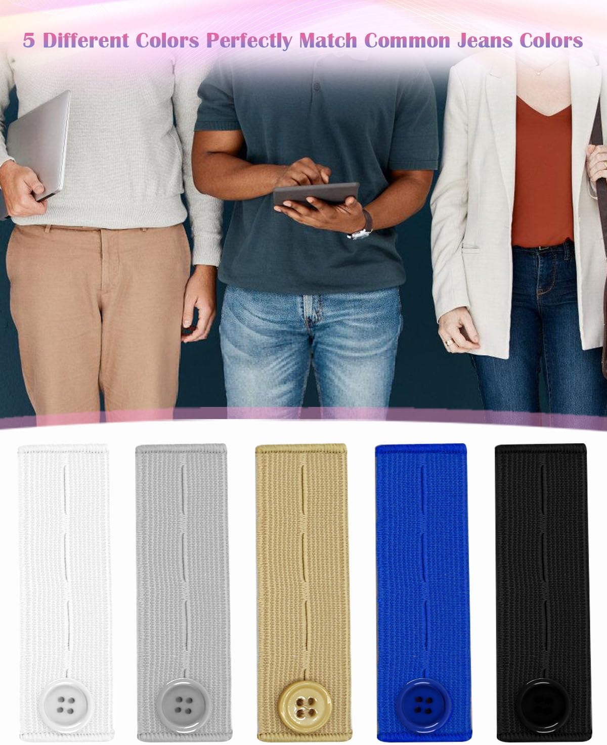 10Pcs Button Extenders for Jeans,Waistband Extenders for Women Men Pants Elastic Band Pants Button Extender Adjustable Waistband Extenders No Sew Jeans Waist Extension(5 Colors)