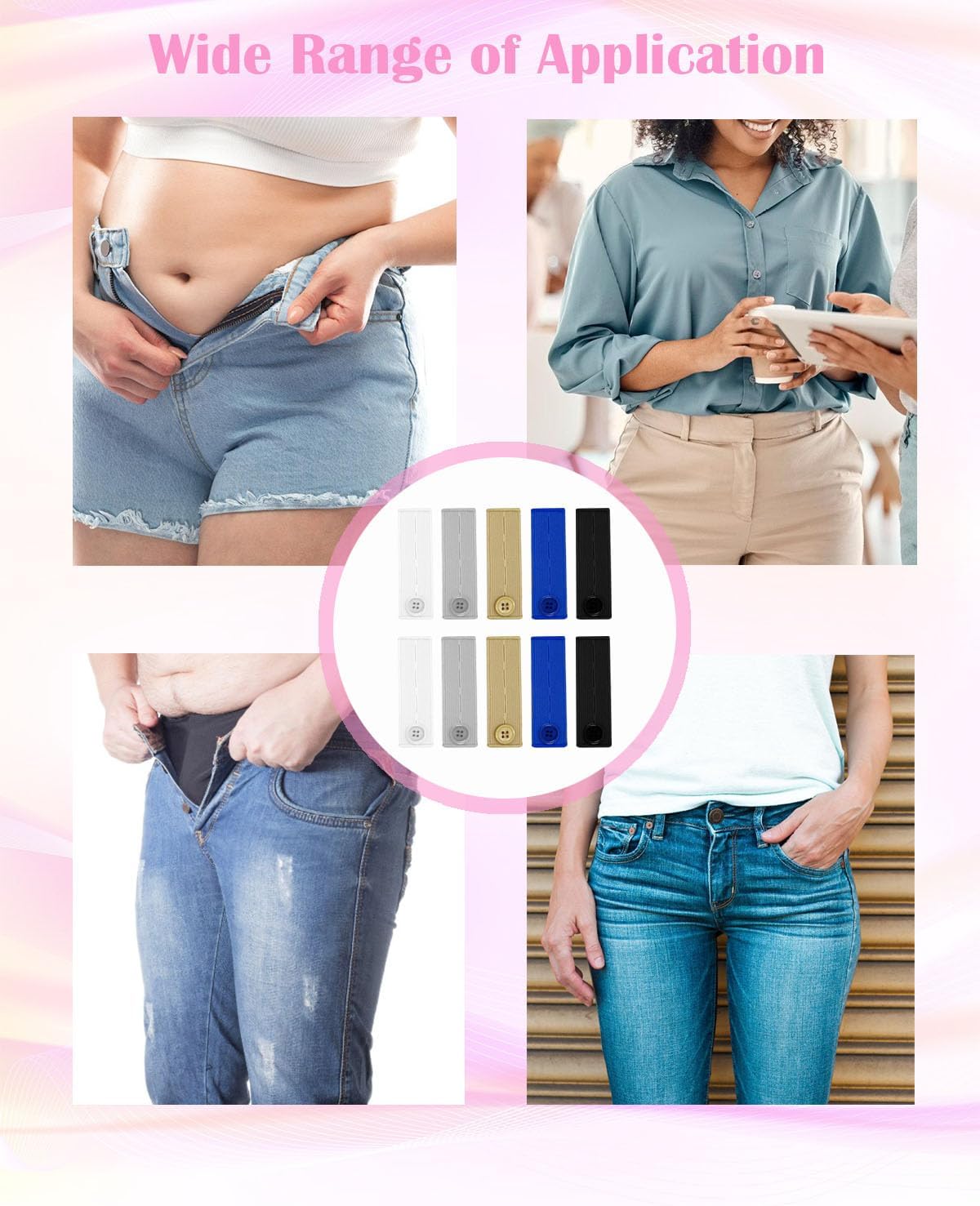 10Pcs Button Extenders for Jeans,Waistband Extenders for Women Men Pants Elastic Band Pants Button Extender Adjustable Waistband Extenders No Sew Jeans Waist Extension(5 Colors)
