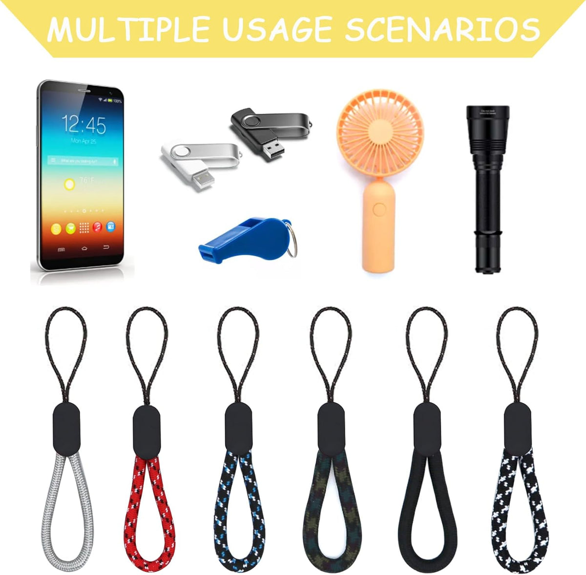 Finger Lanyard, 12 Pcs Short Wrist Lanyard 4.72in Nylon Hand Strap Keychain (6 Colors)