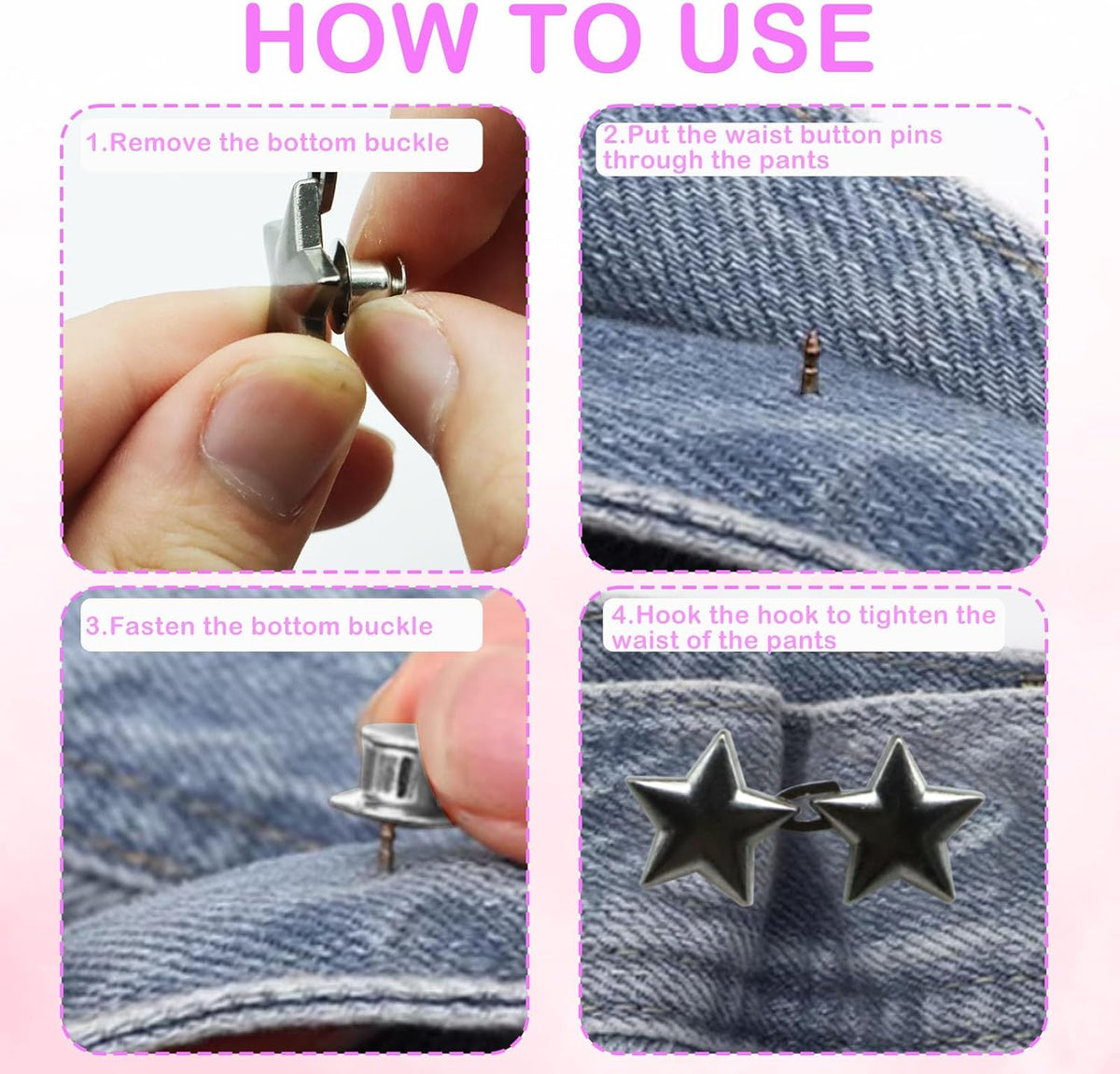 Pentagram Pant Waist Tightener,12 Set Jeans Clips to Tighten Waist Adjustable Buttons for Loose Jeans Pants Easy Instant and Removable No Sewing Waist Tightener for Women Men