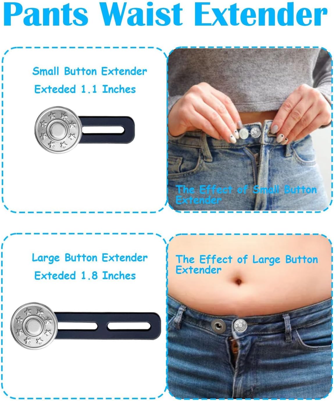 8Pcs Button Extenders for Jeans,Waistband Extenders for Women Men Pants 1.34-2.17 Inches Instant Pants Button Extender Adjustable Waistband Extenders No Sew Jeans Waist Extension