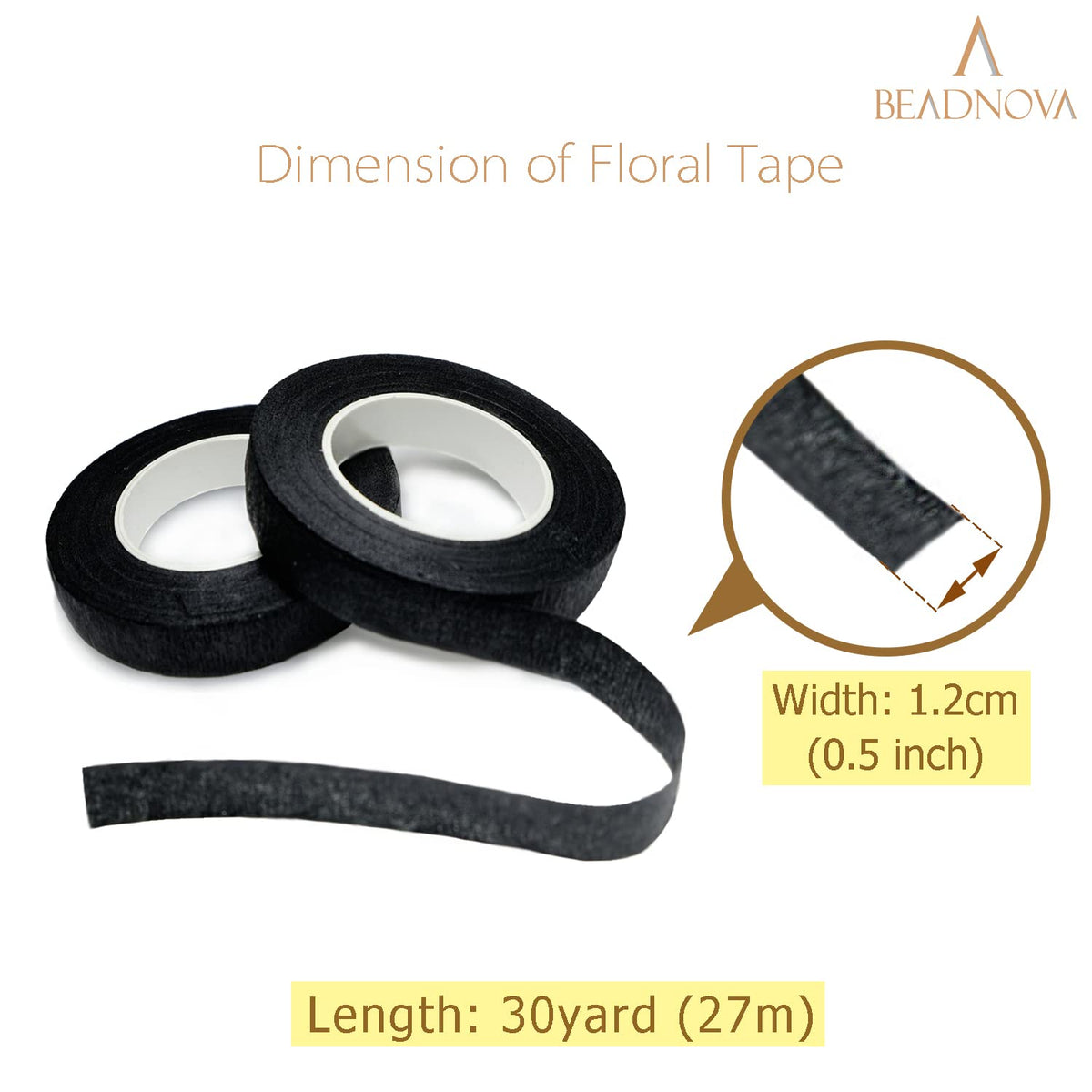 Floral Tape 1/2inch Black Flower Tape for Bouquets Floral Arranging Stem Wrap Craft (Black 2roll, Total 60yards)