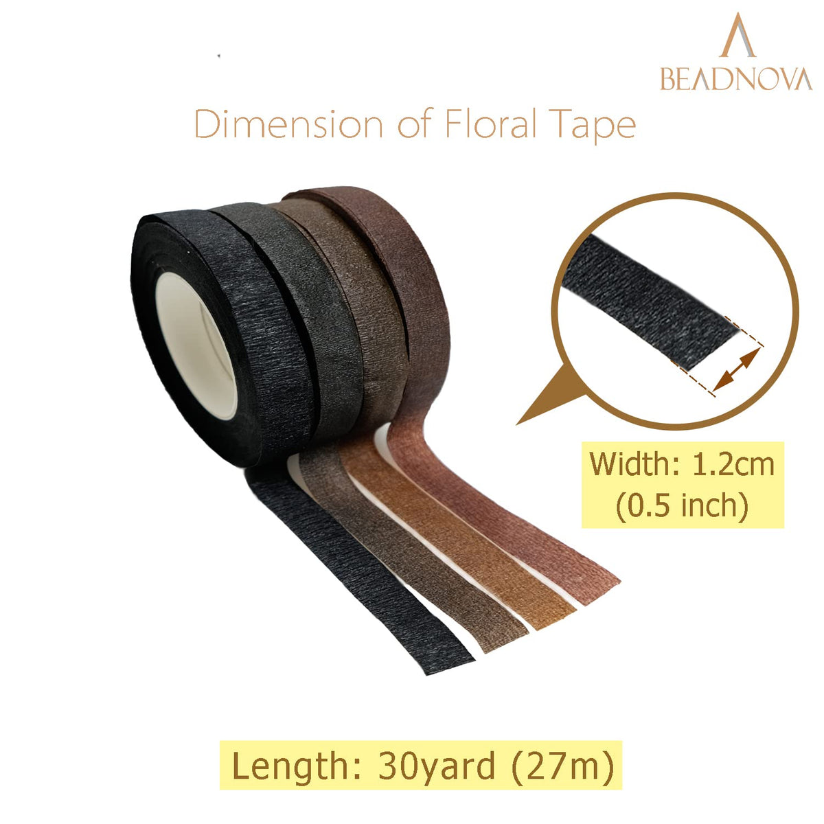 Floral Tape 1/2inch Mix Brown Black Flower Tape for Bouquets Floral Arranging Stem Wrap Craft (4 Colors Mix, Total 120yards)