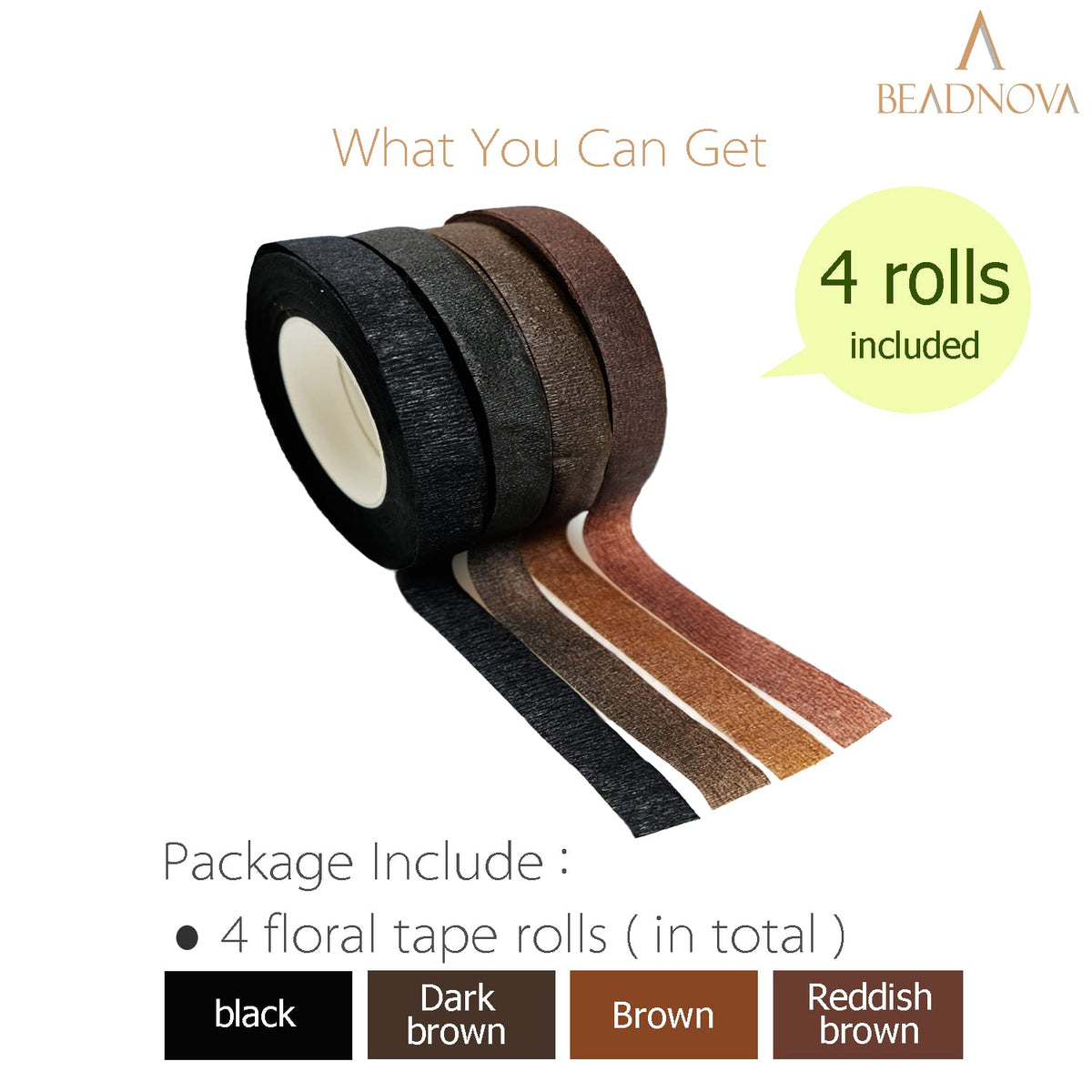Floral Tape 1/2inch Mix Brown Black Flower Tape for Bouquets Floral Arranging Stem Wrap Craft (4 Colors Mix, Total 120yards)