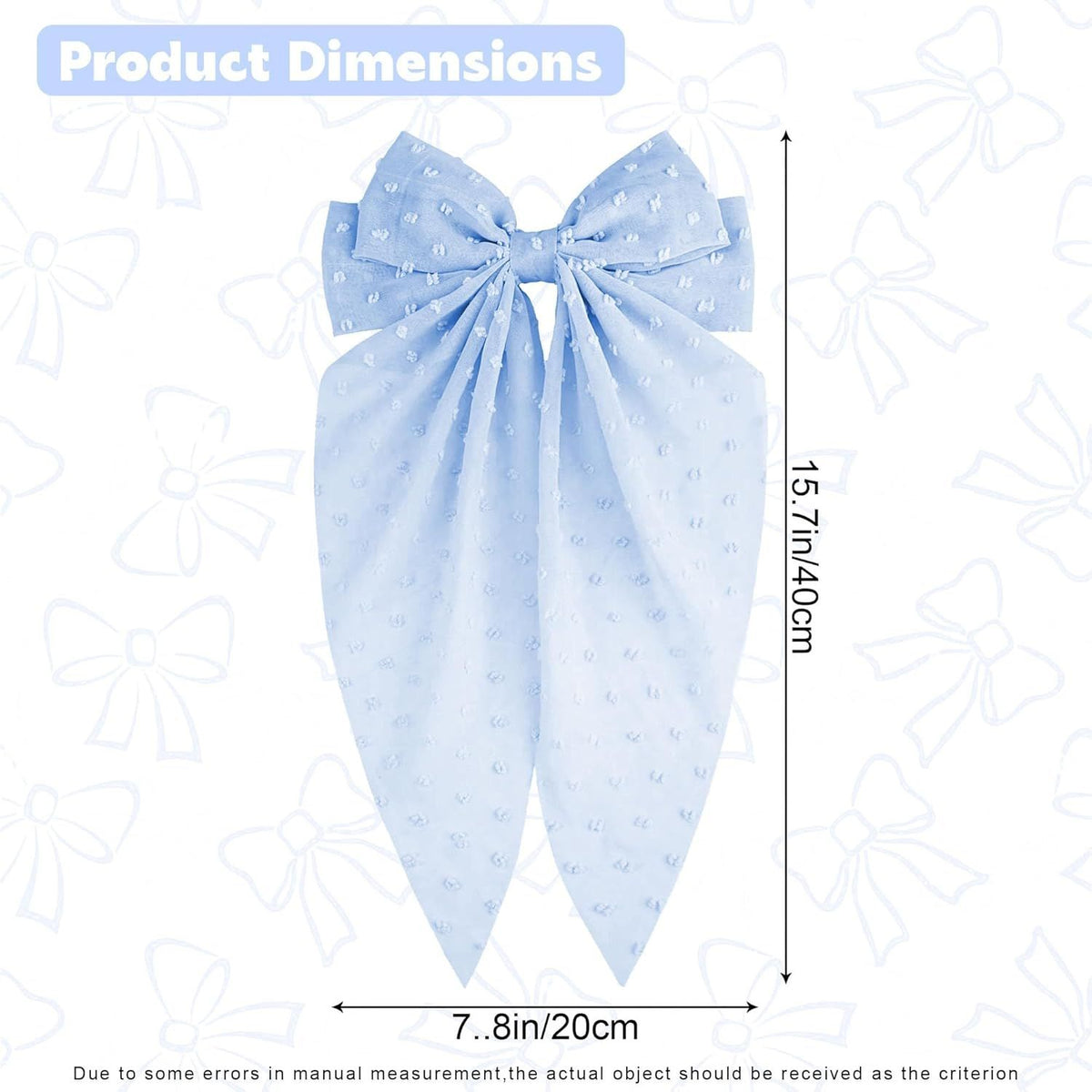 8 Inch Hair Bows Barrettes for Women & Girls Large Satin Bow Hair Clip with Long Tail - Elegant Hair Ribbon for French Stylish Looks -Chic Soft Cloth Oversized Bows Hair Accessories (Blue)
