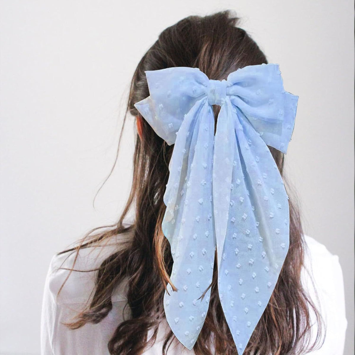 8 Inch Hair Bows Barrettes for Women & Girls Large Satin Bow Hair Clip with Long Tail - Elegant Hair Ribbon for French Stylish Looks -Chic Soft Cloth Oversized Bows Hair Accessories (Blue)