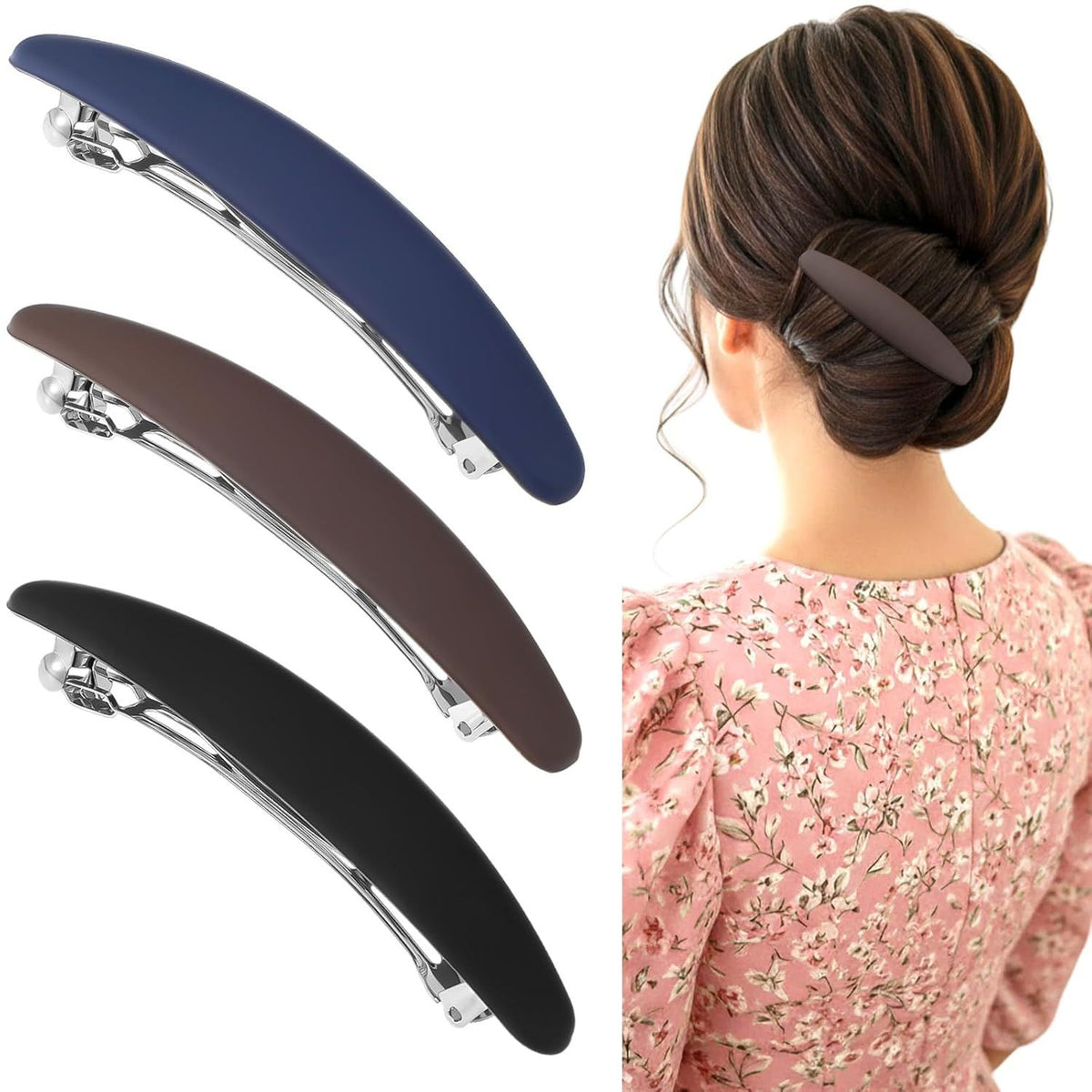 3PCS Large French Hair Barrettes for Women Thin Hairs, Half up French Barrette Hair Clips for Thick Thin, Short and Fine Hairs