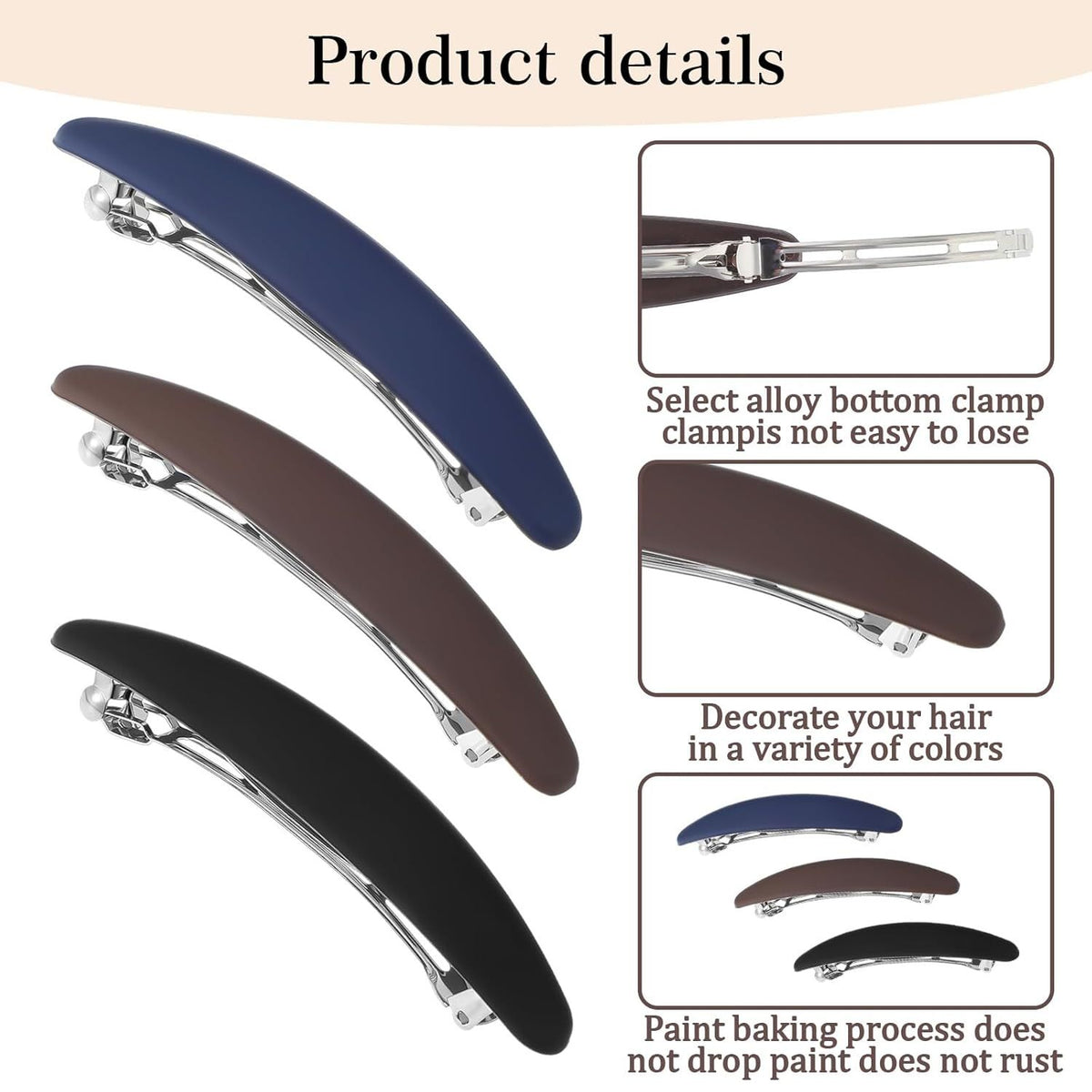 3PCS Large French Hair Barrettes for Women Thin Hairs, Half up French Barrette Hair Clips for Thick Thin, Short and Fine Hairs