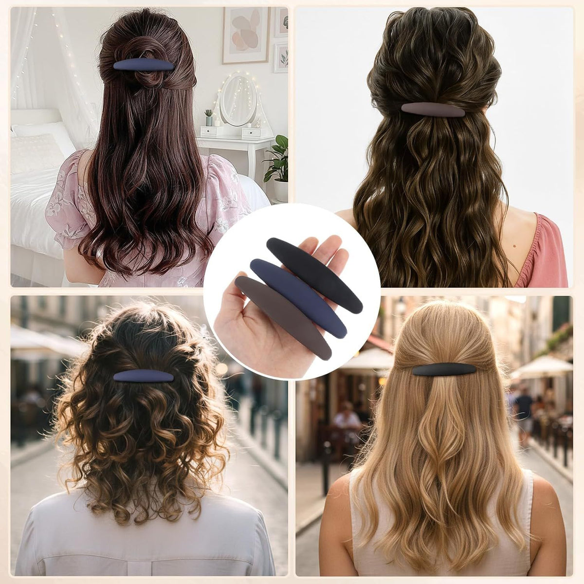 3PCS Large French Hair Barrettes for Women Thin Hairs, Half up French Barrette Hair Clips for Thick Thin, Short and Fine Hairs