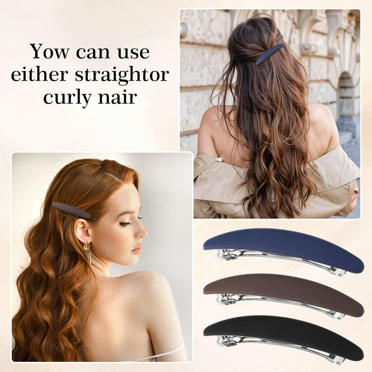 3PCS Large French Hair Barrettes for Women Thin Hairs, Half up French Barrette Hair Clips for Thick Thin, Short and Fine Hairs