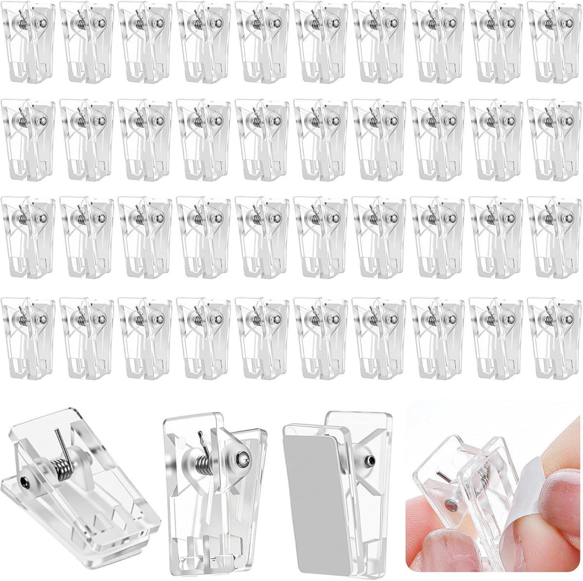 40 Pcs Tapestry Wall Hanging Clips, Clear Wall Clips for Hanging Photos, Posters, Banners, Adhesive Clip for Office Home Picture Halloween Christmas Decorations