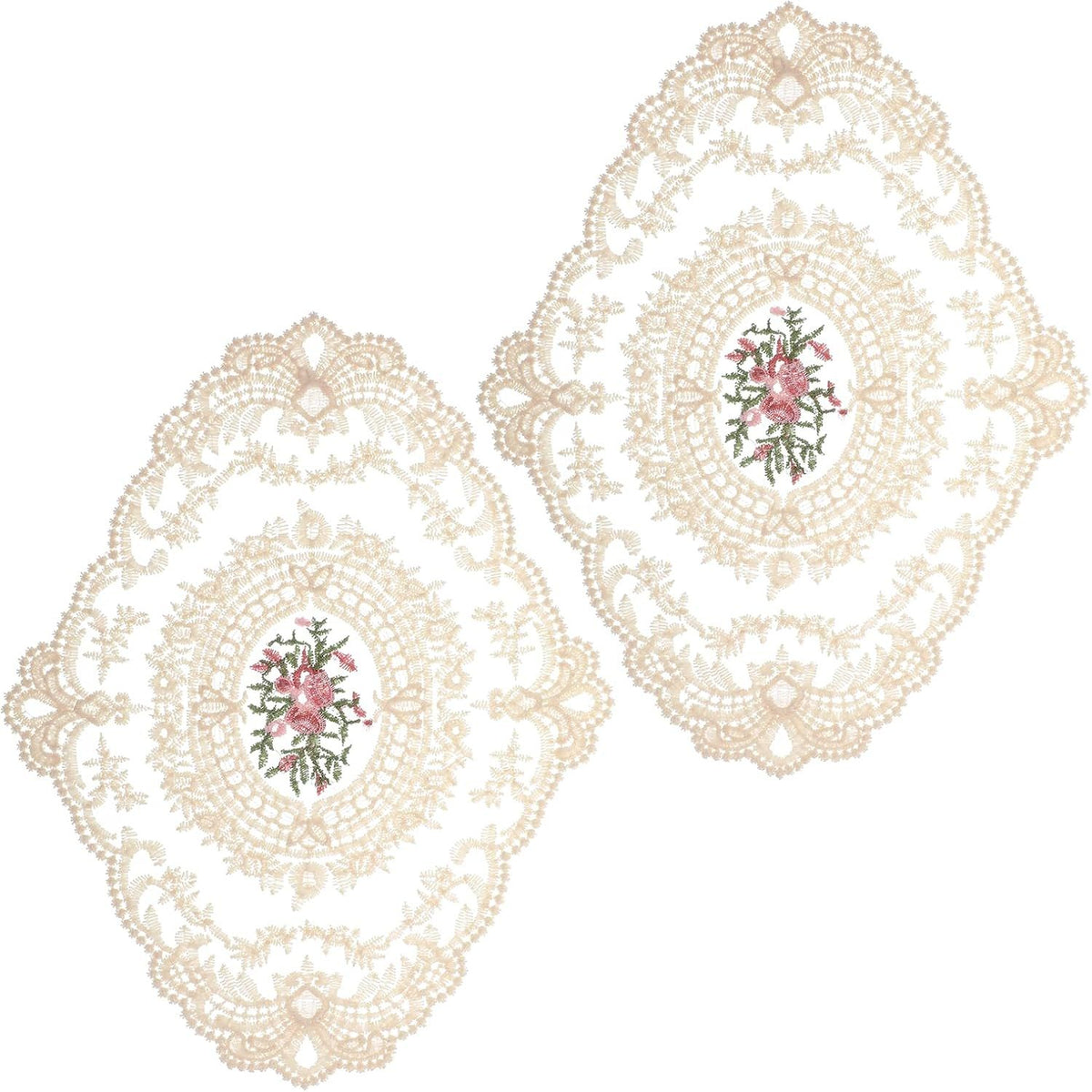 2PCS Lace Doilies for Tables, Lace Placemats Doilies for Tables Beige Embroidered Cup Mats Table Mats, Elegant and Retro for Desktop Decoration, Heat Insulation