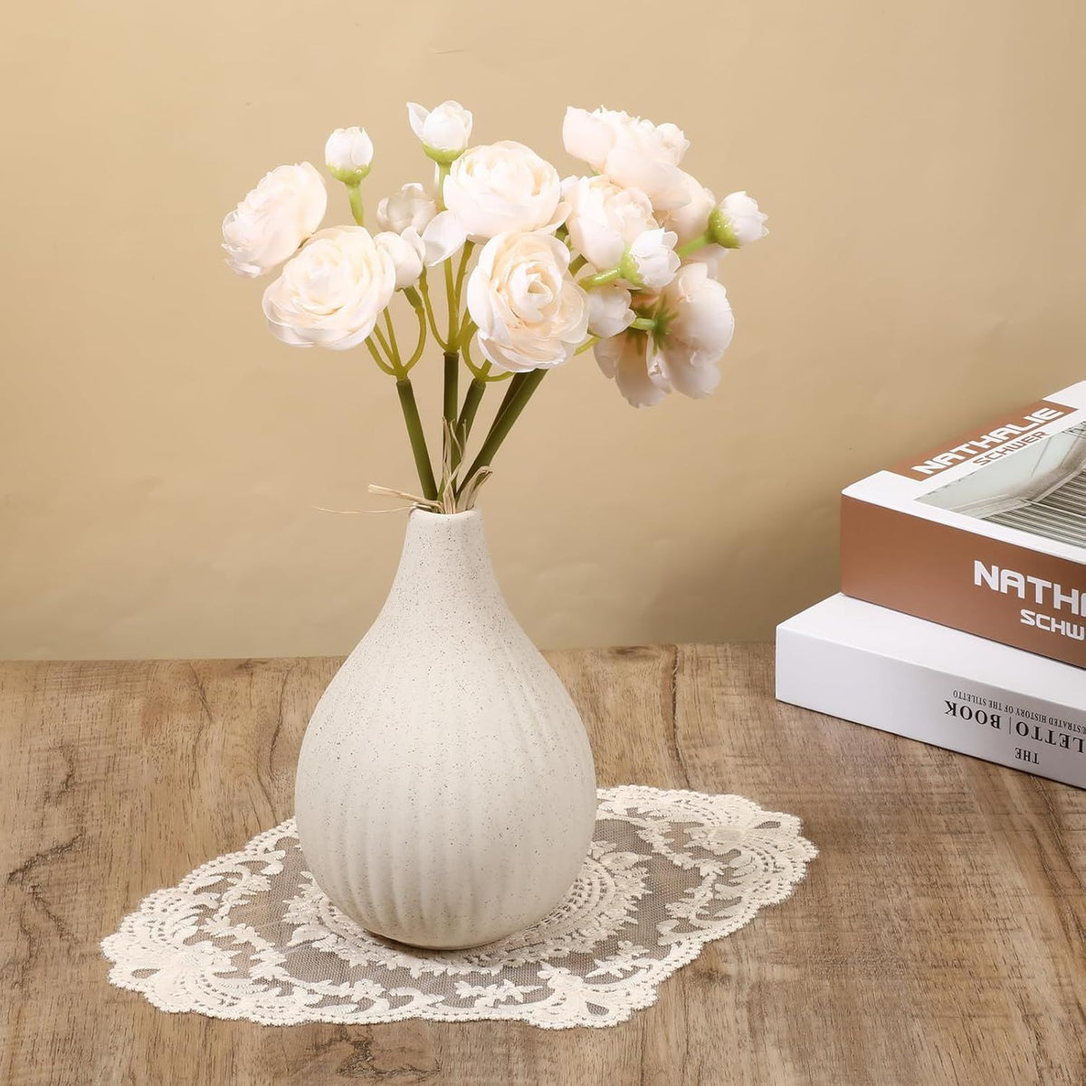 2PCS Lace Doilies for Tables, Lace Placemats Doilies for Tables Beige Embroidered Cup Mats Table Mats, Elegant and Retro for Desktop Decoration, Heat Insulation