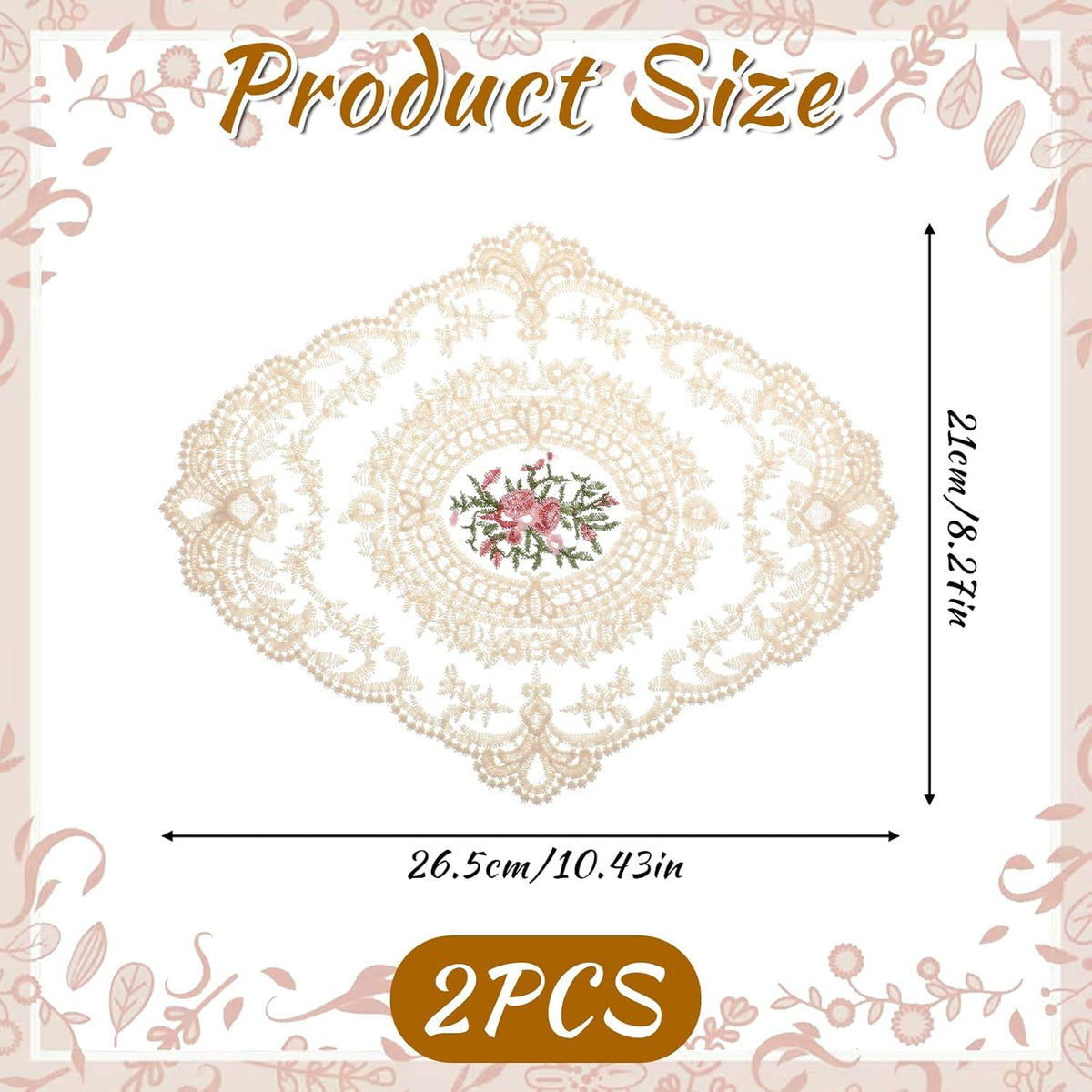 2PCS Lace Doilies for Tables, Lace Placemats Doilies for Tables Beige Embroidered Cup Mats Table Mats, Elegant and Retro for Desktop Decoration, Heat Insulation