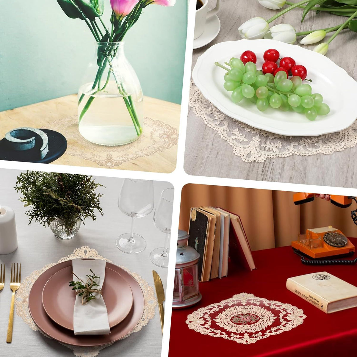 2PCS Lace Doilies for Tables, Lace Placemats Doilies for Tables Beige Embroidered Cup Mats Table Mats, Elegant and Retro for Desktop Decoration, Heat Insulation