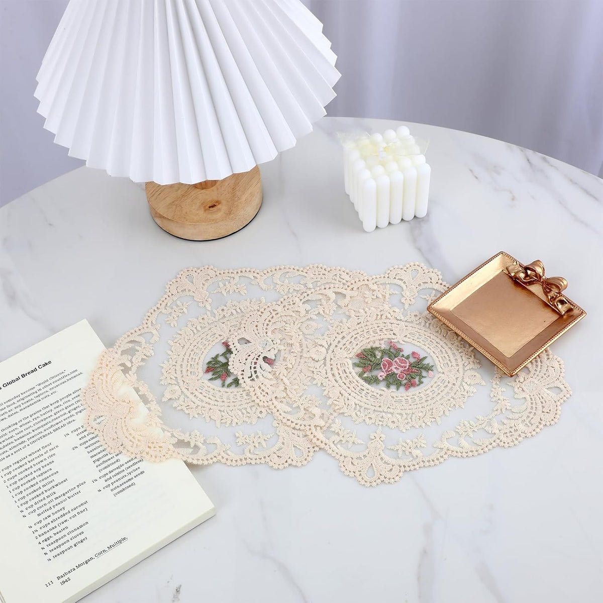 2PCS Lace Doilies for Tables, Lace Placemats Doilies for Tables Beige Embroidered Cup Mats Table Mats, Elegant and Retro for Desktop Decoration, Heat Insulation