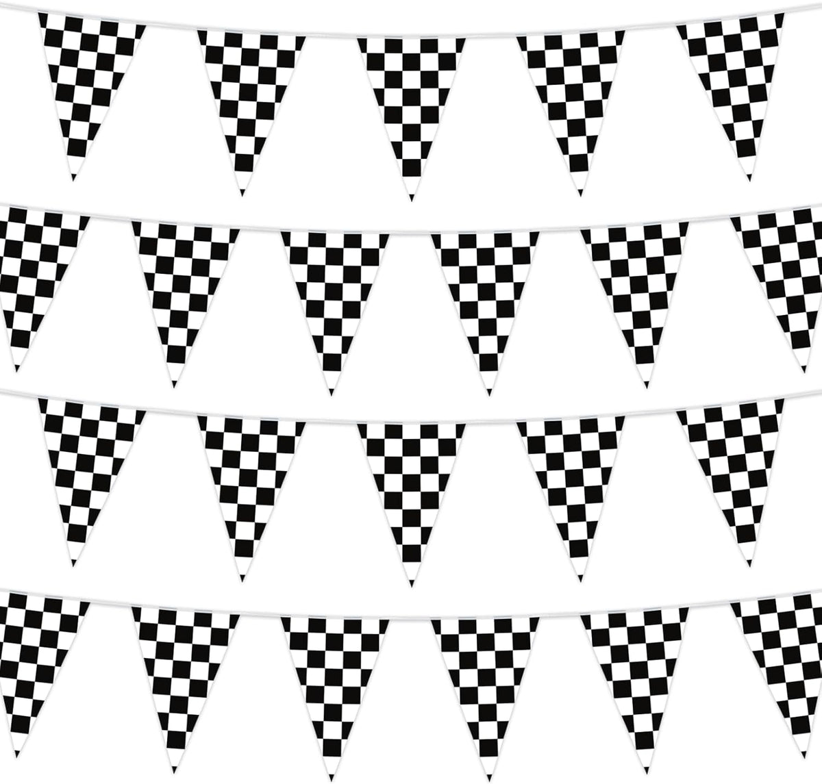 HOOSUN Checkered Flag Banner Race Cars Birthday Decorations,98 Ft 48 Pcs Checkered Flag Party Supplies,Racing Flags Decorations,Black and White Race Car Flag Pennant Banner for Nascar Cars Theme Party