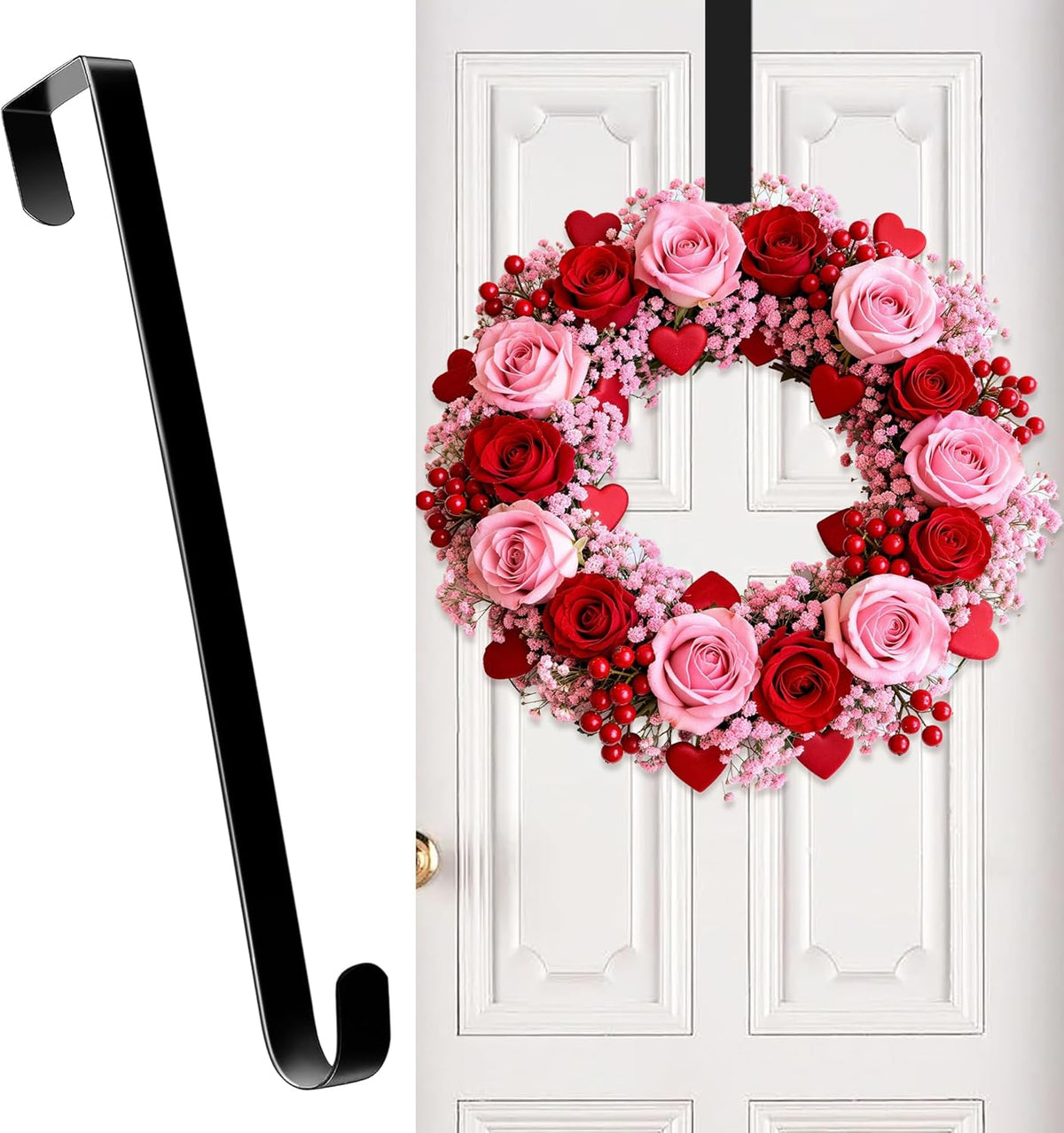 Valentines Wreath Hangers for Front Door,Valentines Day Decorations,12" Wreath Hook Holder,Over The Door Hooks Hanger,Metal Garland Hangers Hook for Patriotic Spring Wreath Porch Spring Decor