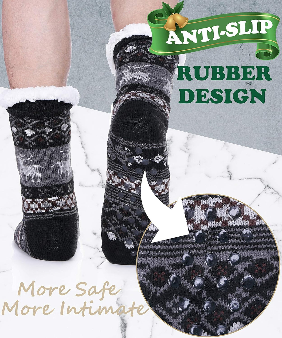 Mens Slipper Fuzzy Socks Fluffy Winter Cabin Cozy Warm Soft Fleece Thick Comfy Gift Socks with Grips