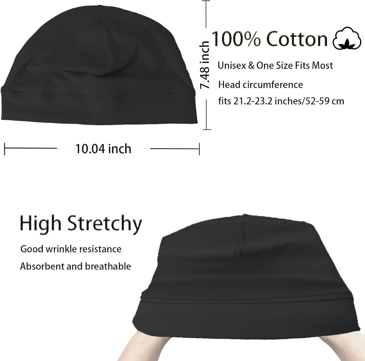 100% Cotton Skull Caps for Men Women Breathable Night Cap Sleep Hats Soft Lightweight Running Beanie Helmet Liner