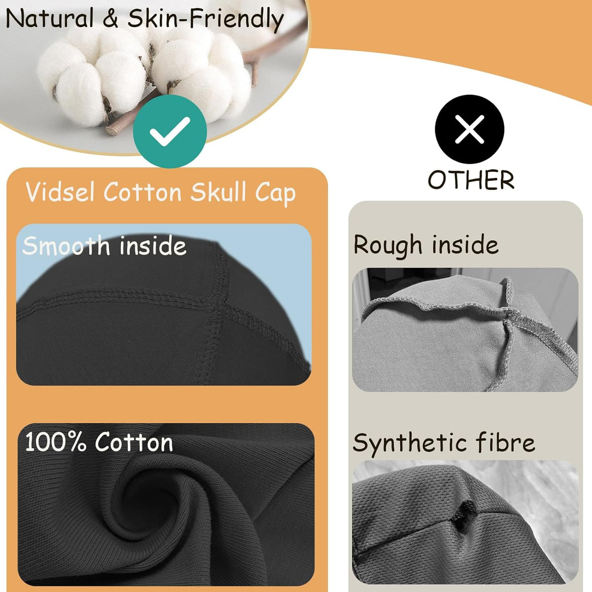 100% Cotton Skull Caps for Men Women Breathable Night Cap Sleep Hats Soft Lightweight Running Beanie Helmet Liner