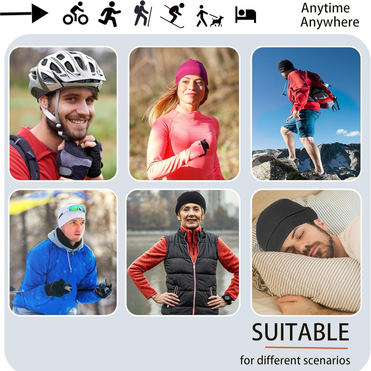 100% Cotton Skull Caps for Men Women Breathable Night Cap Sleep Hats Soft Lightweight Running Beanie Helmet Liner